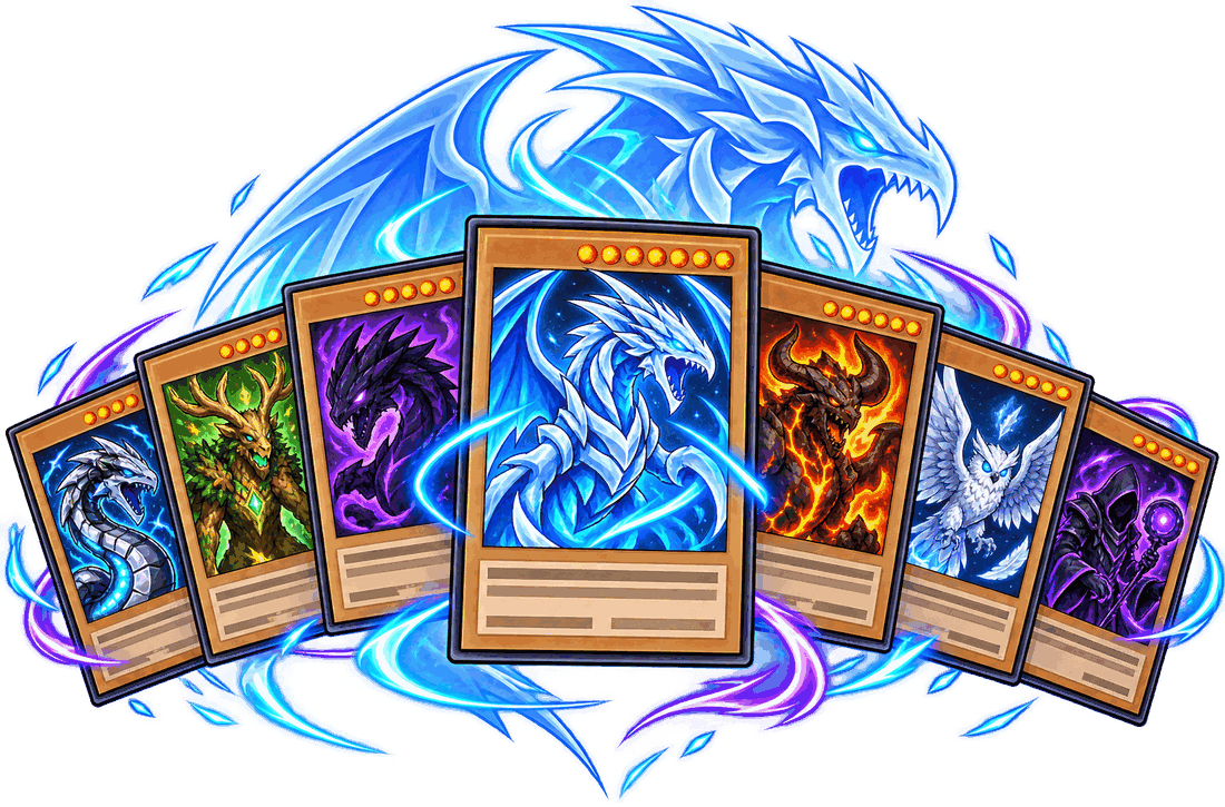 A fanned hand of Yu-Gi-Oh! trading cards with a blue dragon rising behind them, for Yu-Gi-Oh! Thursdays at ESports Collective in Bairnsdale, East Gippsland