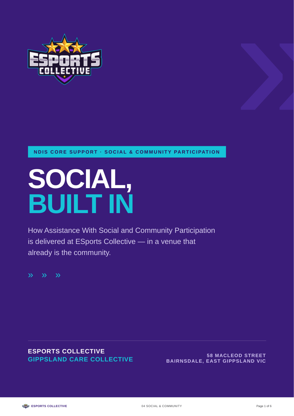 Cover of the Social, Built In brochure - NDIS Core Support, Social & Community Participation