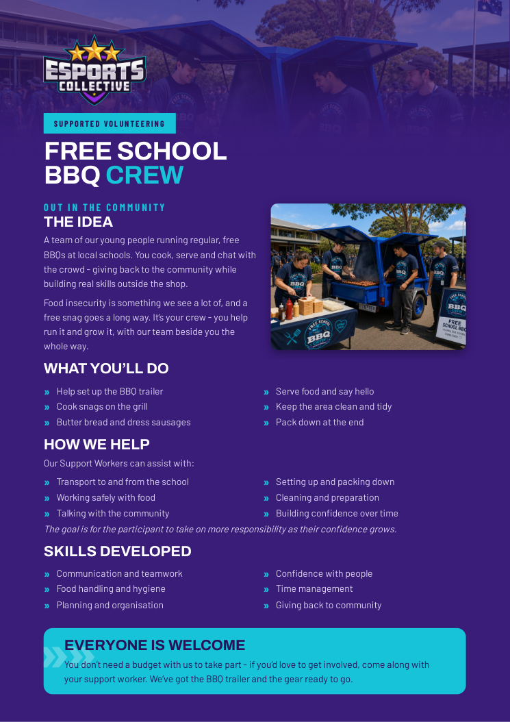 Cover of the Free School BBQ Crew supported volunteering flyer