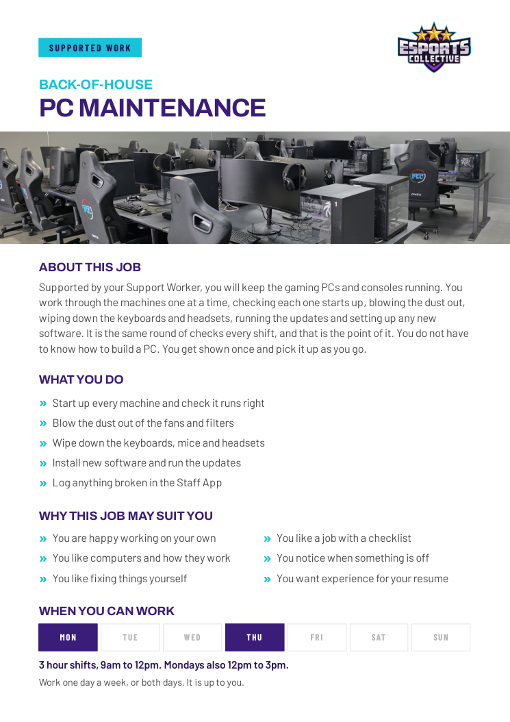 Cover of the PC Maintenance supported work role card