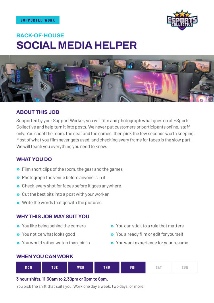 Cover of the Social Media Helper supported work role card
