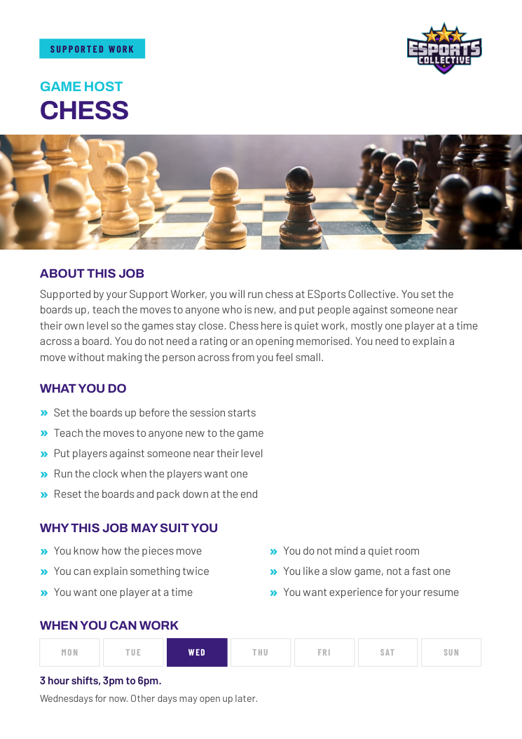 Cover of the Chess supported work role card