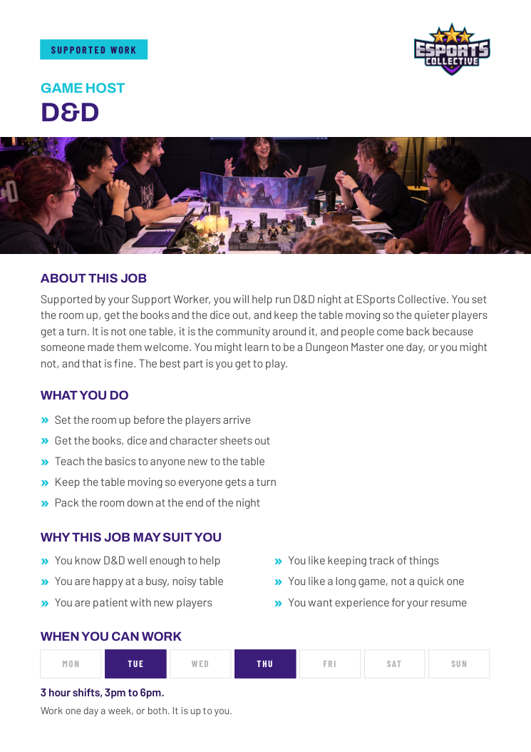 Cover of the DandD supported work role card
