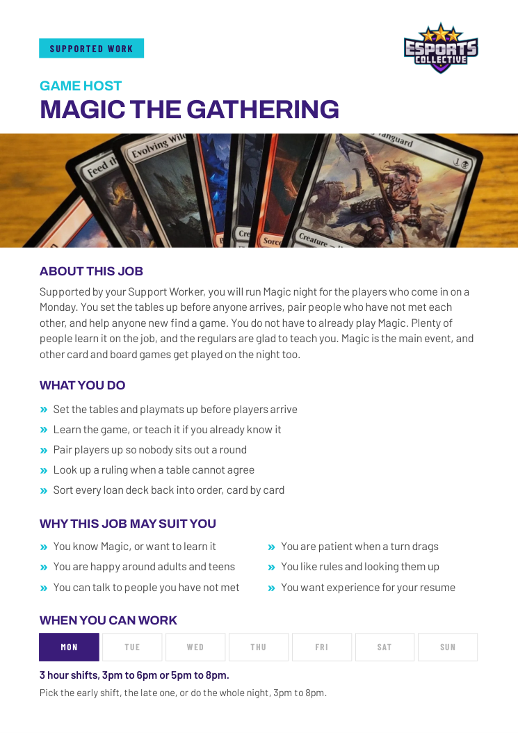 Cover of the Magic The Gathering supported work role card
