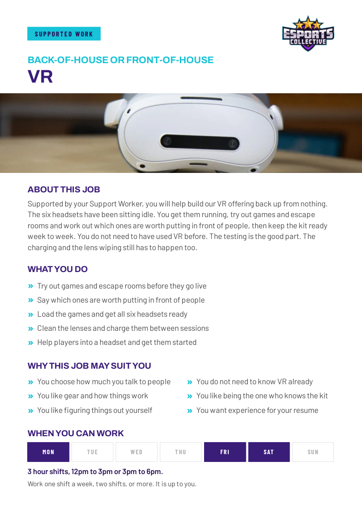 Cover of the VR supported work role card